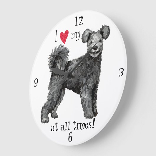 I Love my Pumi Große Wanduhr (Winkel)