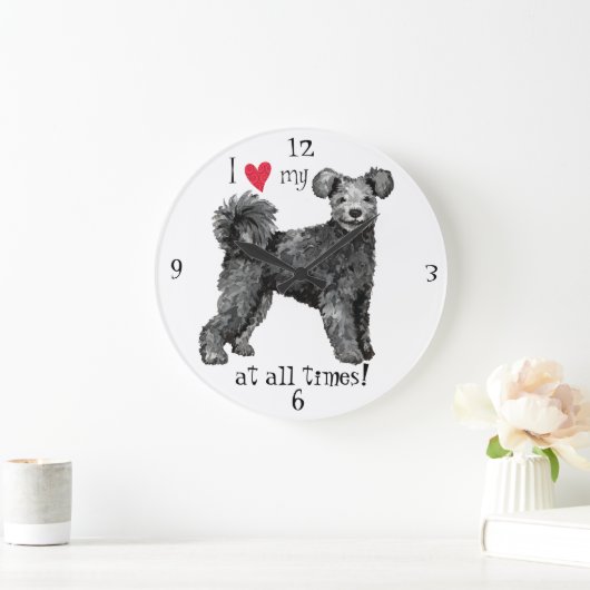 I Love my Pumi Große Wanduhr (Zuhause)