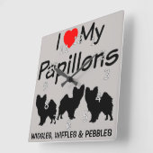 I Love My Three Papillon Dogs Clock Quadratische Wanduhr (Winkel)