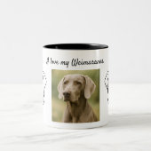 I love my Weimaraner Dog Photo Drawing Hearts Zweifarbige Tasse (Mittel)
