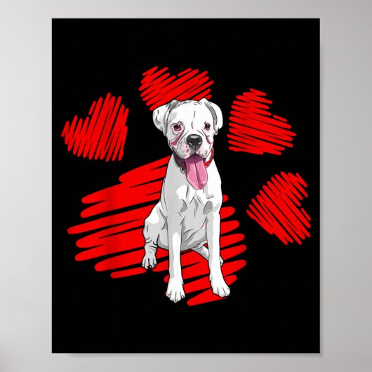 I Love My White Boxer Dog Paw Heart Valentines Day Poster (Vorne)