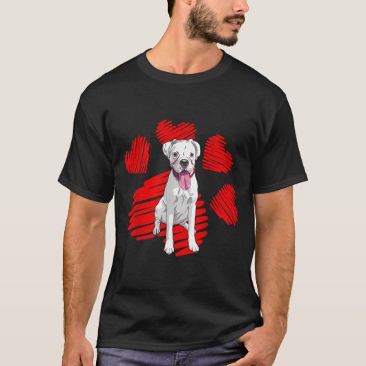 I Love My White Boxer Dog Paw Heart Valentines Day T-Shirt (Vorderseite)