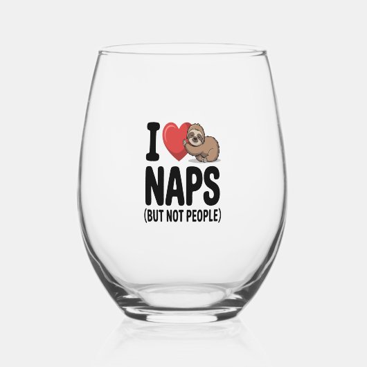 I Love Naps Cute Sloth Heart Weinglas Ohne Stiel (Vorderseite)