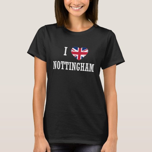 I Love Nottingham England Union Jack Flag Heart En T-Shirt (Vorderseite)