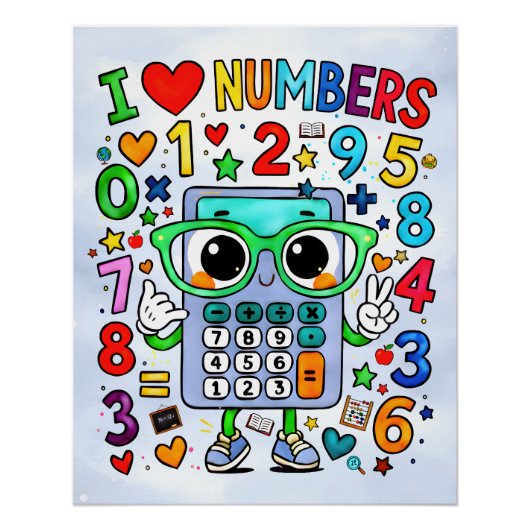 I Love Numbers Cute Calculator Math Design Poster (Vorderseite)