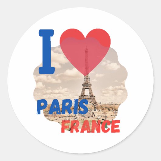 I love Paris France, Halbmond, Psg, Baguette Runder Aufkleber (Vorderseite)