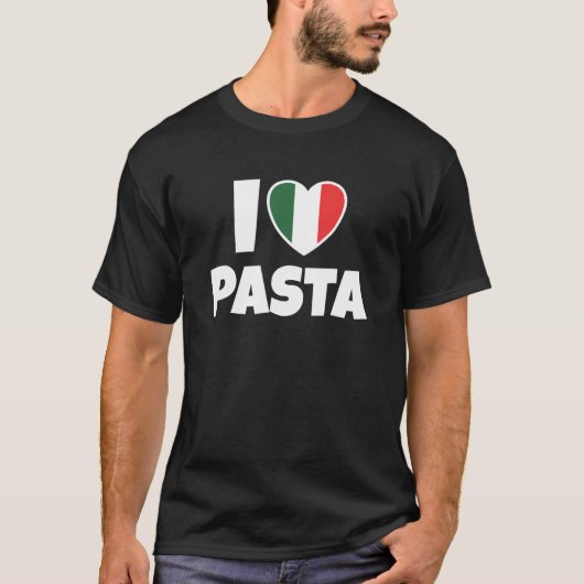 I Love Pasta with Italy Flag and Heart T-Shirt (Vorderseite)