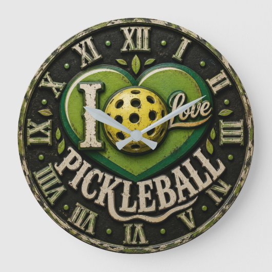 I Love Pickleball Große Wanduhr (Vorderseite)