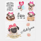 I Love Pugs Fleecedecke (Vorderseite)