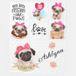 I Love Pugs Fleecedecke