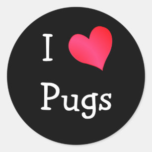 I Love Pugs Runder Aufkleber