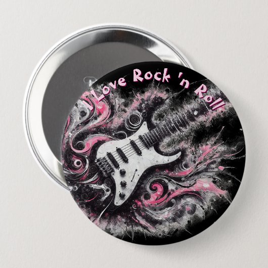 I Love Rock N Roll Electric Guitar Personalized Button (Vorne & Hinten)
