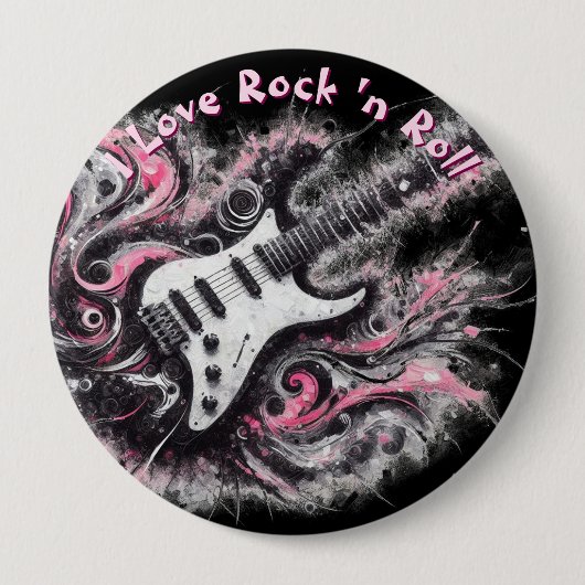 I Love Rock N Roll Electric Guitar Personalized Button (Vorderseite)