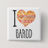 I Love Sarod Orange Mandala Heart Button (Vorderseite)
