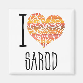 I Love Sarod Orange Mandala Heart Magnet