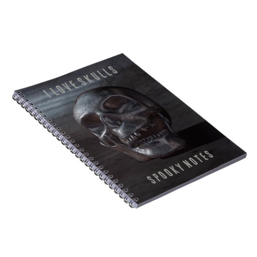I Love Skulls. Spooky Notes. Smiling skull Notizblock (Rechte Seite)