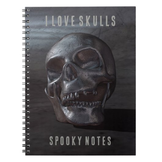 I Love Skulls. Spooky Notes. Smiling skull Notizblock (Vorderseite)