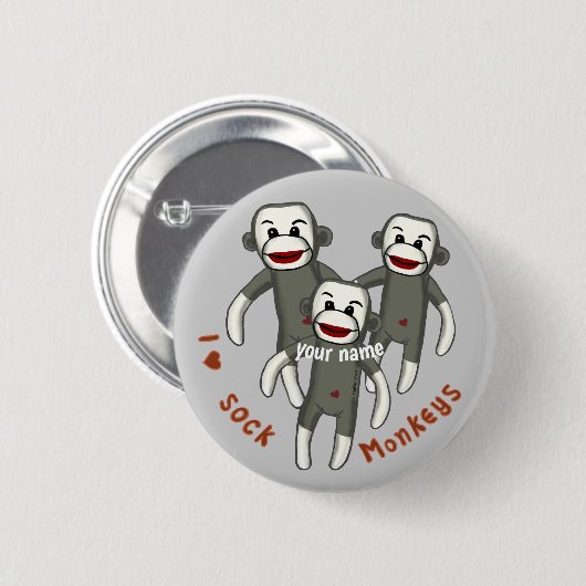 I Love Sock Monkeys Button (Vorne & Hinten)
