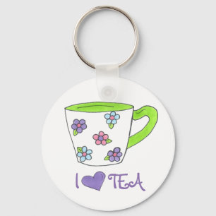 I Love Tea Ceramic Cup Teacup Heart Keychain Schlüsselanhänger