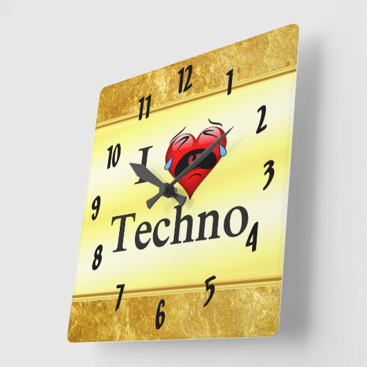 I love techno With a funny red heart singing Quadratische Wanduhr (Winkel)