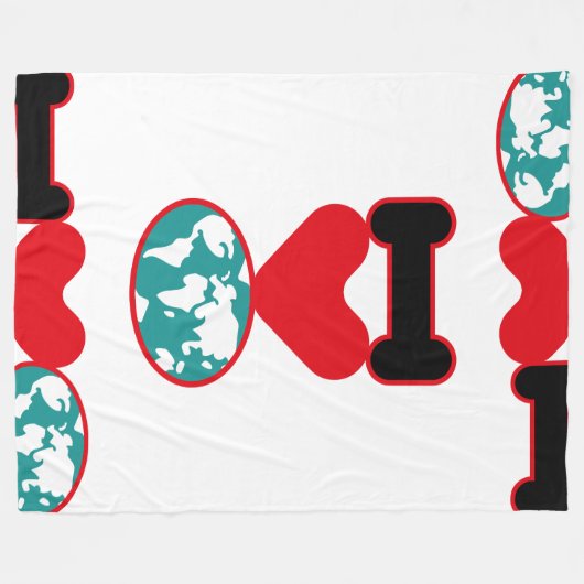 I LOVE THE WORLD BY MASANSER PIXELAT FLEECEDECKE (Vorderseite (Horizontal))