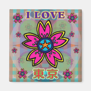 "I LOVE TOKYO" Flowers Kanji Magnet