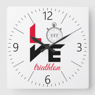 I love triathlon quadratische wanduhr