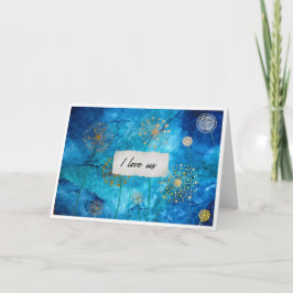 I Love Us Blue Watercolour Gold Floral Card Karte