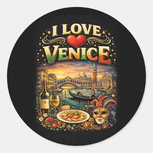 I Love Venice Runder Aufkleber (Vorderseite)