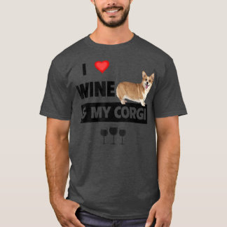 I Love Wine and My Corgi Mom Dad Dog Drinking Pet T-Shirt