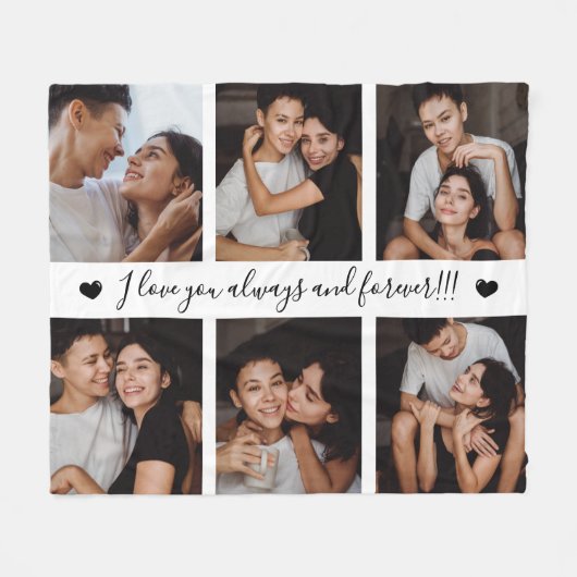 I Love You Always & Forever Modern 6 Photo Collage Fleecedecke (Vorderseite (Horizontal))