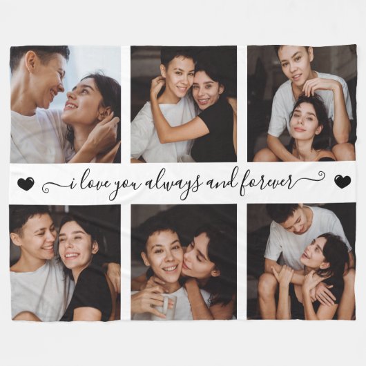 I Love You Always & Forever Modern 6 Photo Collage Fleecedecke (Vorderseite (Horizontal))