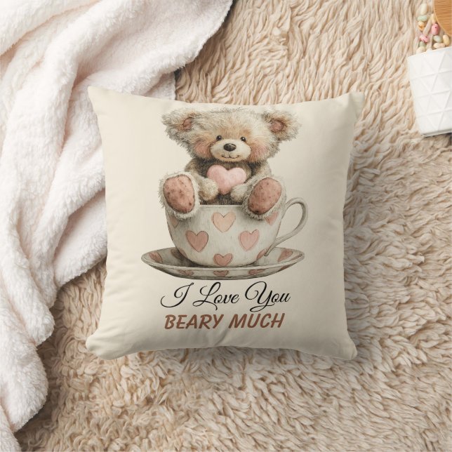 I Love You Beary Much In Cup Postcard Kissen (Decke)