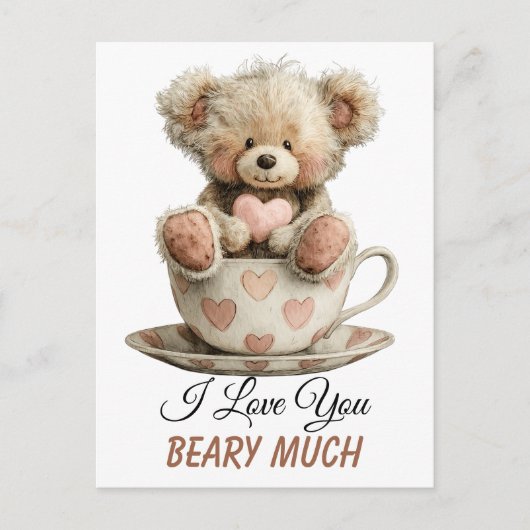 I Love You Beary Much In Cup Postcard Postkarte (Vorderseite)