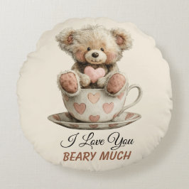 I Love You Beary Much In Cup Postcard Rundes Kissen