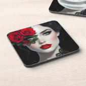 I Love You | Beautiful Woman with Red Rose Getränkeuntersetzer (Linke Seite)