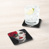 I Love You | Beautiful Woman with Red Rose Getränkeuntersetzer (Rechte Seite)