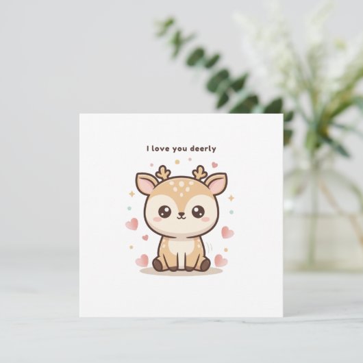I Love You Deerly Cute Puchi Dōshi Deer Christma Karte (Stehend Vorderseite)