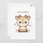 I Love You Deerly Cute Puchi Dōshi Deer Christma Postkarte (Vorne/Hinten)