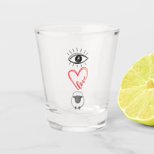 I Love You – Eye • Heart • Ewe Funny Valentine Schnapsglas (Vorderseite)