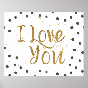 "I Love You" Faux Gold Dot Decorative Poster