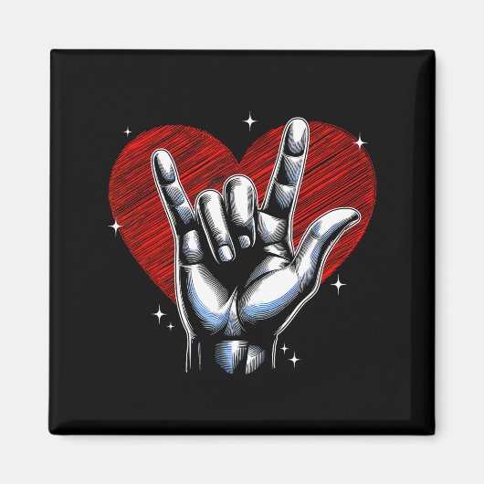 I Love You Hand Sign Asl Heart Women Kids Men Vale Magnet (Vorne)