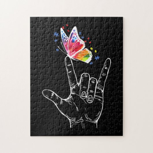 I Love You Hand Sign Language Butterfly Autism Puzzle (Vertikal)