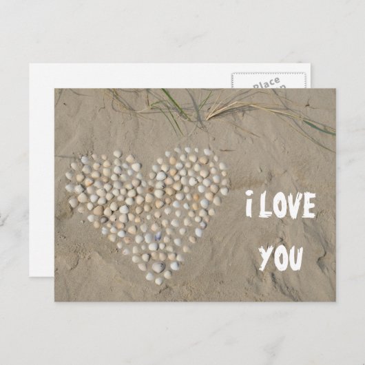 I LOVE YOU - Herz aus Muscheln am Strand Postkarte (Vorne/Hinten)