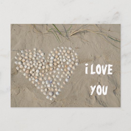 I Love You Herz Aus Muscheln Am Strand Postkarte Zazzle De