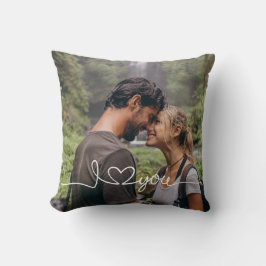I Love You in White Script with Heart Custom Kissen