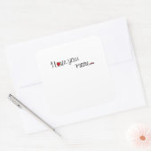 I Love You More Red Hearts Typography Design  Quadratischer Aufkleber (Umschlag)