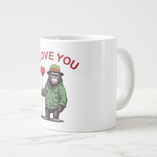I Love You, süßer Gorilla mit roten Herzen Jumbo-Tasse (Vorderseite Rechts)