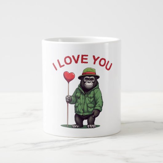 I Love You, süßer Gorilla mit roten Herzen Jumbo-Tasse (Vorderseite)