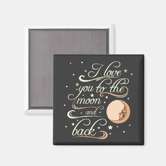 I Love You to The Moon and Back Black Magnet (Vorderseite/Rückseite)